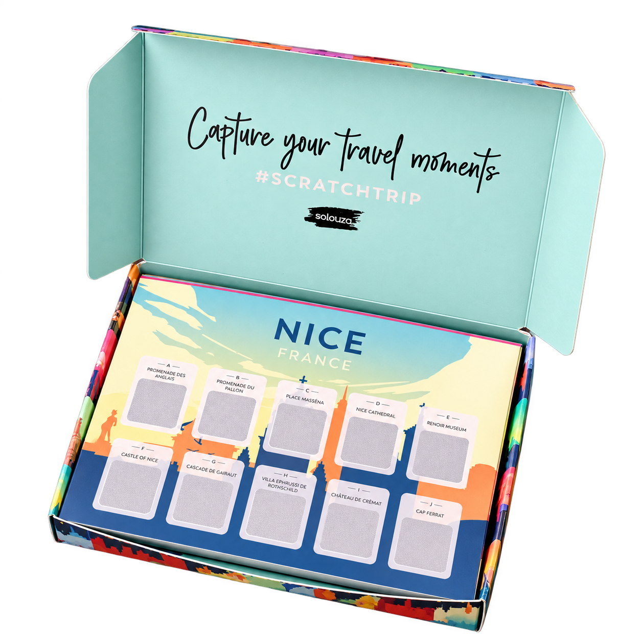 Open ScratchTrip Europe scratch-off card box